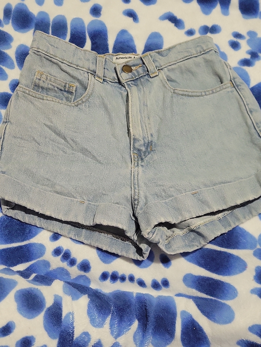 American Apparel Women's 0 (25) Medium Stone Washed Cuffed Shorts
